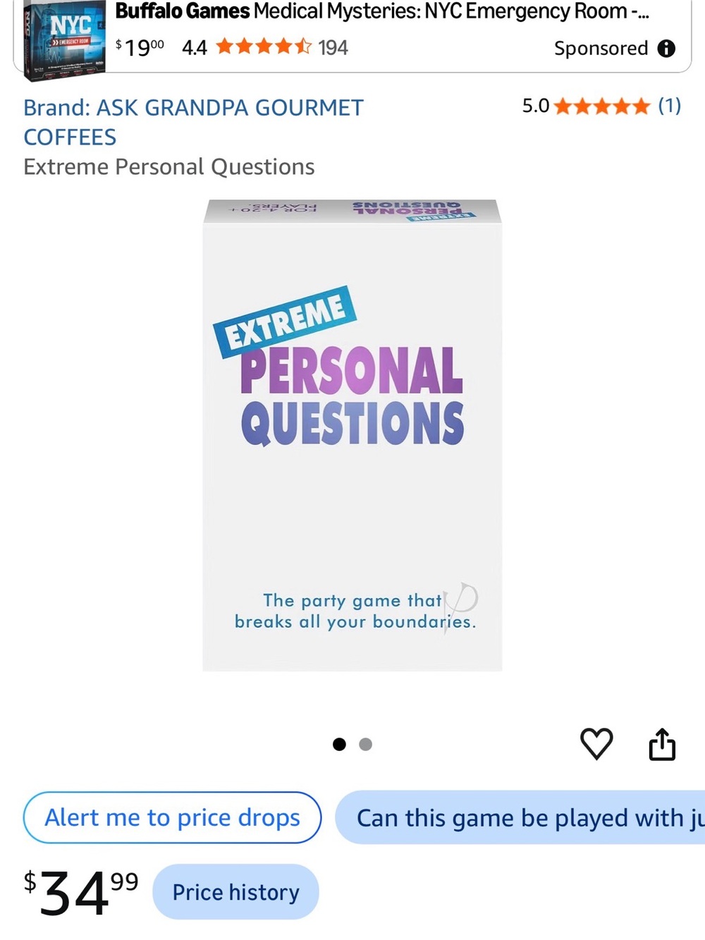 Extreme Personal Questions Party Game - White/Purple